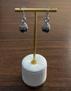 Silver Grey Black Tahitian Pearl Diamond 14K White Gold Drop Earrings