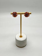 Rose Floral Flower Petals Diamond Pave Set 14K Rose Gold Stud Earrings