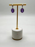 Violet Purple Amethyst Diamond Pave Halo 14K White Gold Statement Drop Earrings