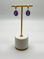 Violet Purple Amethyst Diamond Pave Halo 14K White Gold Statement Drop Earrings