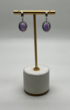 Violet Purple Amethyst Diamond Pave Halo 14K White Gold Statement Drop Earrings