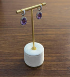 Violet Purple Amethyst Diamond Pave Halo 14K White Gold Statement Drop Earrings