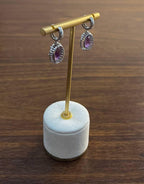 Violet Purple Amethyst Diamond Pave Halo 14K White Gold Statement Drop Earrings