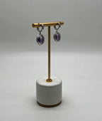 Violet Purple Amethyst Diamond Pave Halo 14K White Gold Statement Drop Earrings