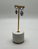 Violet Purple Amethyst Diamond Pave Halo 14K White Gold Statement Drop Earrings