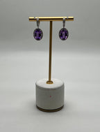 Violet Purple Amethyst Diamond Pave Halo 14K White Gold Statement Drop Earrings