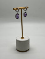 Violet Purple Amethyst Diamond Pave Halo 14K White Gold Statement Drop Earrings