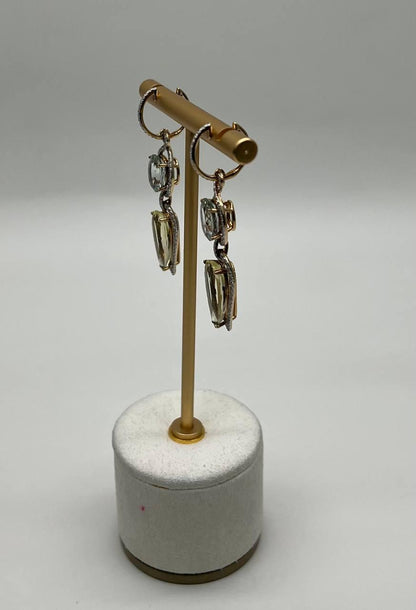 Yellow Lemon Quartz Green Amethyst Prasiolite 14K Gold Drop Diamonds Earrings