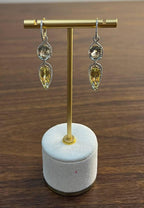 Yellow Lemon Quartz Green Amethyst Prasiolite 14K Gold Drop Diamonds Earrings