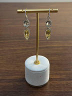 Yellow Lemon Quartz Green Amethyst Prasiolite 14K Gold Drop Diamonds Earrings
