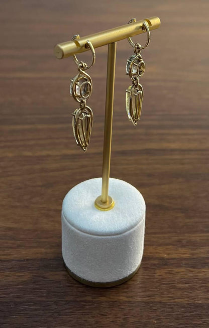 Yellow Lemon Quartz Green Amethyst Prasiolite 14K Gold Drop Diamonds Earrings
