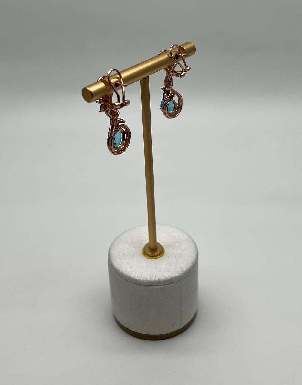 Swiss Blue Topaz Floral Flower Nature Branch Amethyst Motif Rose Gold Earrings