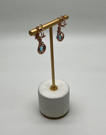 Swiss Blue Topaz Floral Flower Nature Branch Amethyst Motif Rose Gold Earrings