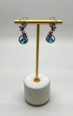 Swiss Blue Topaz Floral Flower Nature Branch Amethyst Motif Rose Gold Earrings