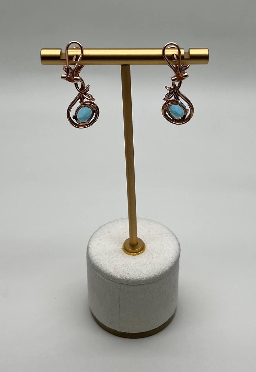 Swiss Blue Topaz Floral Flower Nature Branch Amethyst Motif Rose Gold Earrings