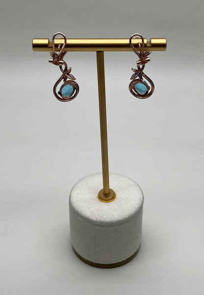 Swiss Blue Topaz Floral Flower Nature Branch Amethyst Motif Rose Gold Earrings