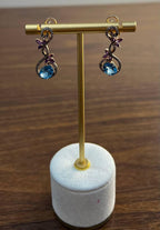 Swiss Blue Topaz Floral Flower Nature Branch Amethyst Motif Rose Gold Earrings