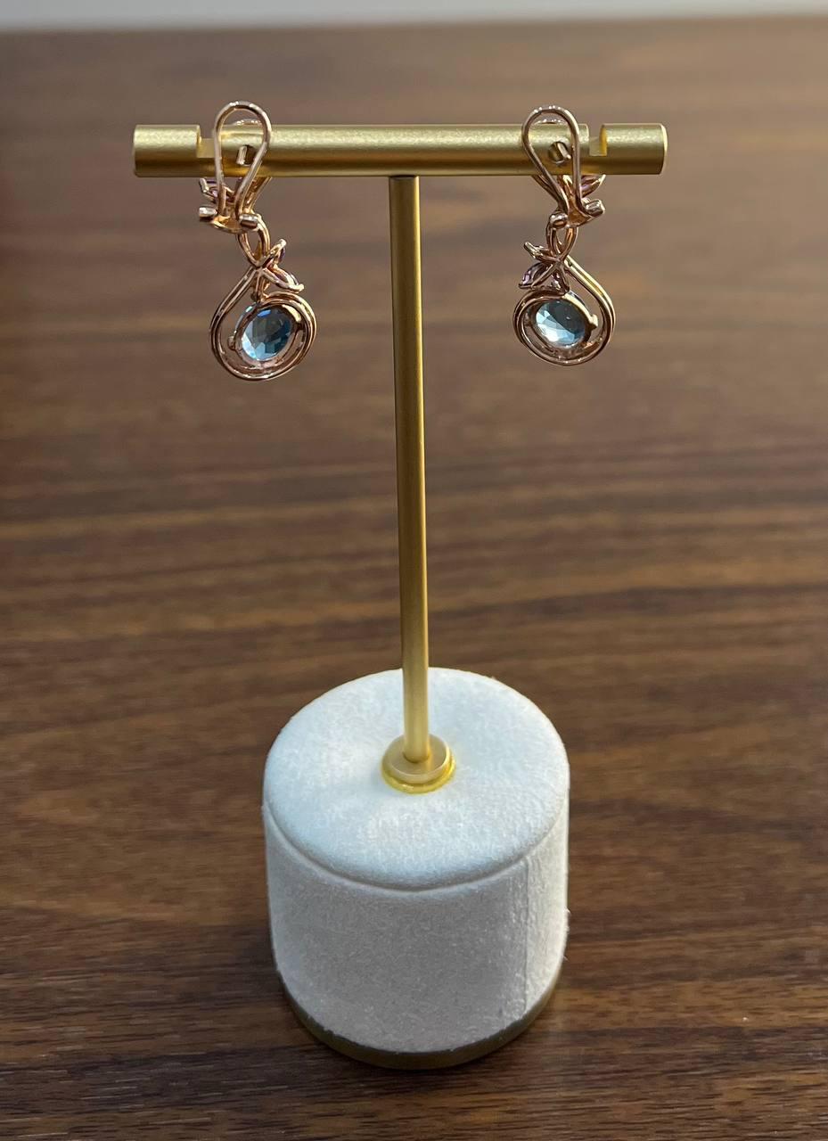 Swiss Blue Topaz Floral Flower Nature Branch Amethyst Motif Rose Gold Earrings