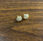 Sun Ray Halo Cluster Diamonds Halo 14K Rose Gold Statement Stud Earrings