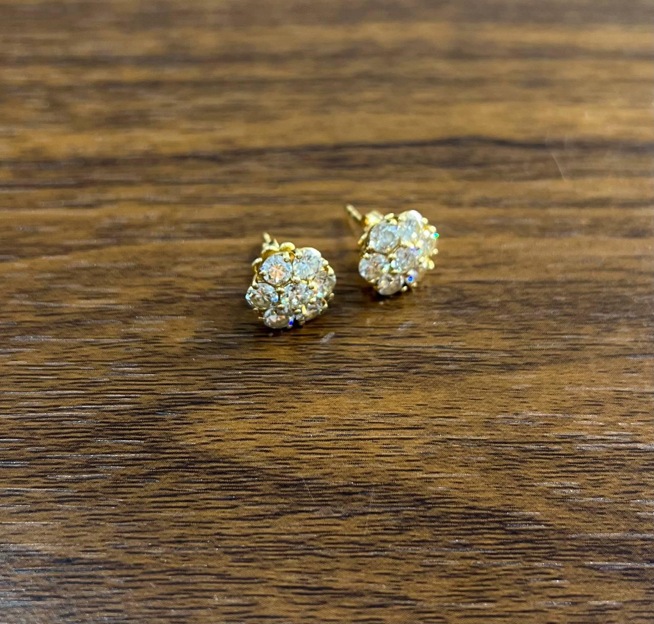 Sun Ray Halo Cluster Diamonds Halo 14K Rose Gold Statement Stud Earrings