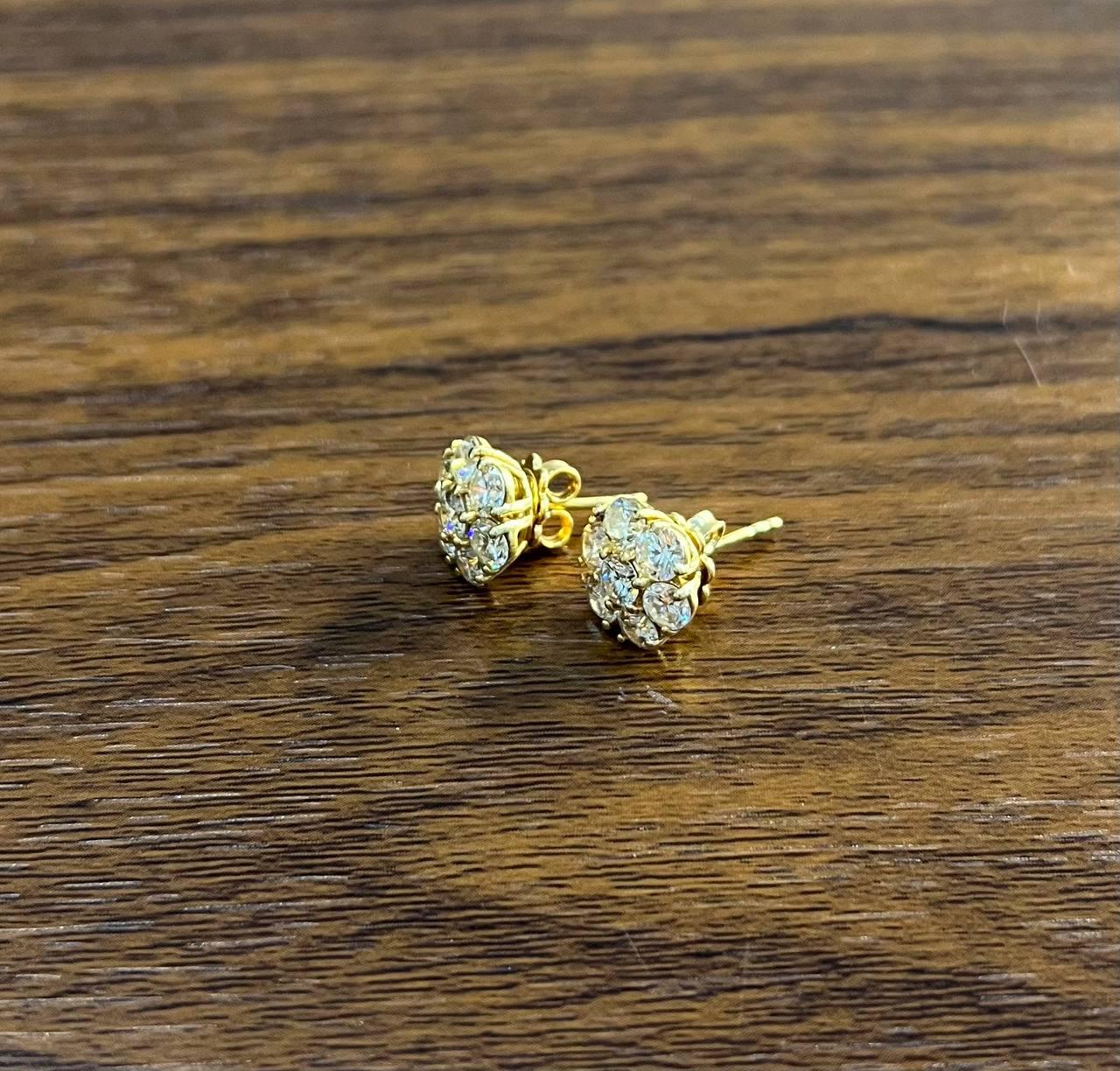 Sun Ray Halo Cluster Diamonds Halo 14K Rose Gold Statement Stud Earrings