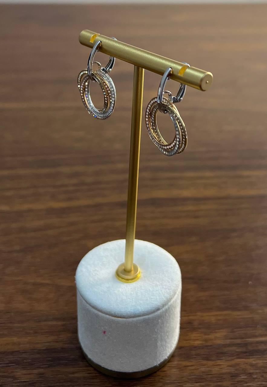 Trinity Tritone Gold Circle Diamond Interlocking Rings 14K Gold Huggie Earrings