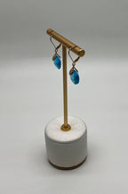 Round Shape Circle Cut Swiss Blue Topaz Diamond 14K Yellow Gold Drop Earrings