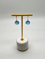 Round Shape Circle Cut Swiss Blue Topaz Diamond 14K Yellow Gold Drop Earrings