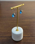 Round Shape Circle Cut Swiss Blue Topaz Diamond 14K Yellow Gold Drop Earrings