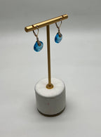 Round Shape Circle Cut Swiss Blue Topaz Diamond 14K Yellow Gold Drop Earrings