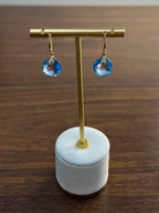 Round Shape Circle Cut Swiss Blue Topaz Diamond 14K Yellow Gold Drop Earrings