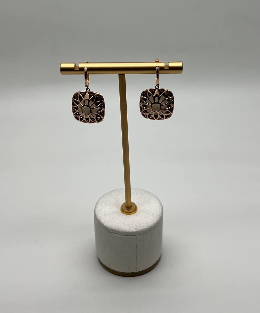 Cushion Shape Brown Smoky Quartz Diamond Halo Set 14K White Gold Drop Earrings