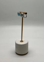 Round Swiss Blue Topaz Diamond Halo 14K White Gold Stud Earrings