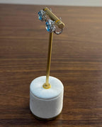 Round Swiss Blue Topaz Diamond Halo 14K White Gold Stud Earrings