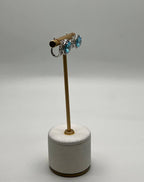 Round Swiss Blue Topaz Diamond Halo 14K White Gold Stud Earrings