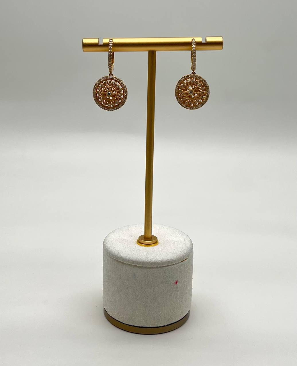 Sun Ray Solar Burst Diamonds Pave Halo 14K Yellow Gold Statement Earrings