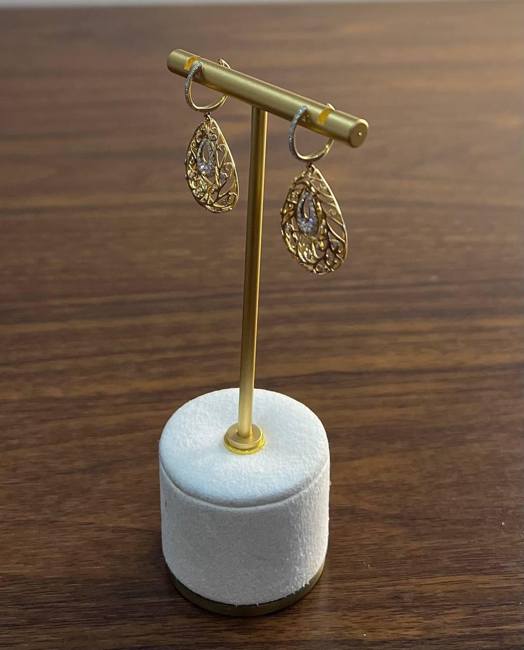 Diamond Pave Natural Floral Inspired Motifs Lattice Branches 14K Gold Earrings