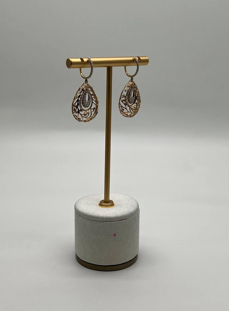 Diamond Pave Natural Floral Inspired Motifs Lattice Branches 14K Gold Earrings