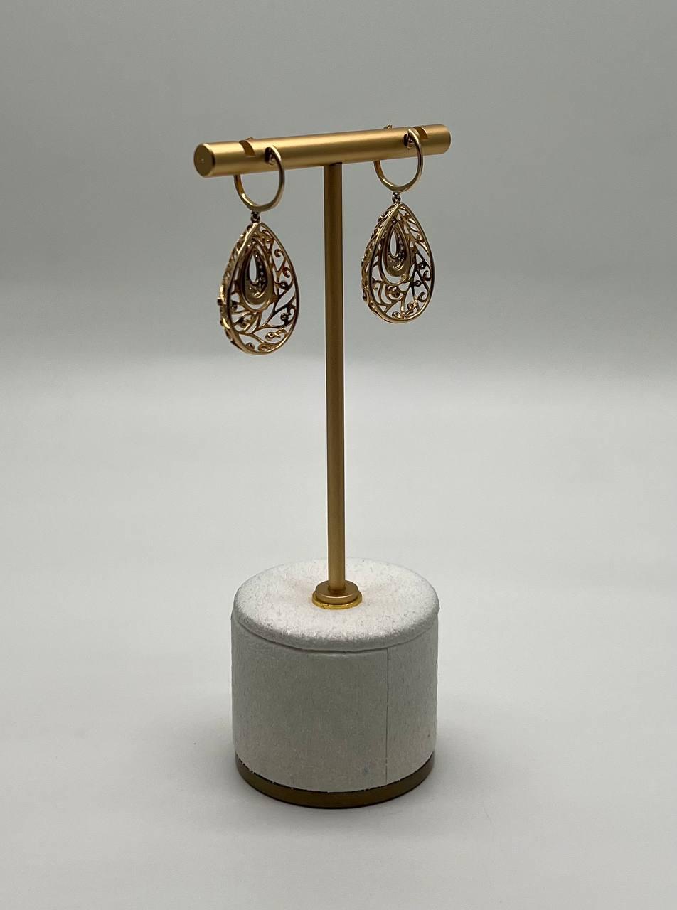Diamond Pave Natural Floral Inspired Motifs Lattice Branches 14K Gold Earrings