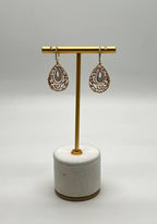 Diamond Pave Natural Floral Inspired Motifs Lattice Branches 14K Gold Earrings