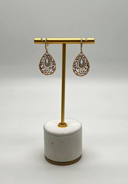Diamond Pave Natural Floral Inspired Motifs Lattice Branches 14K Gold Earrings