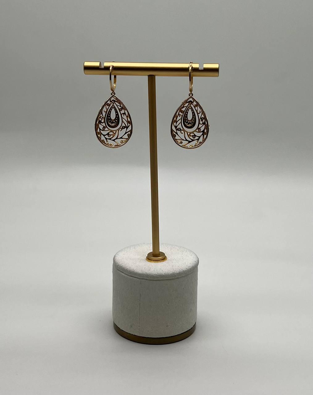 Diamond Pave Natural Floral Inspired Motifs Lattice Branches 14K Gold Earrings