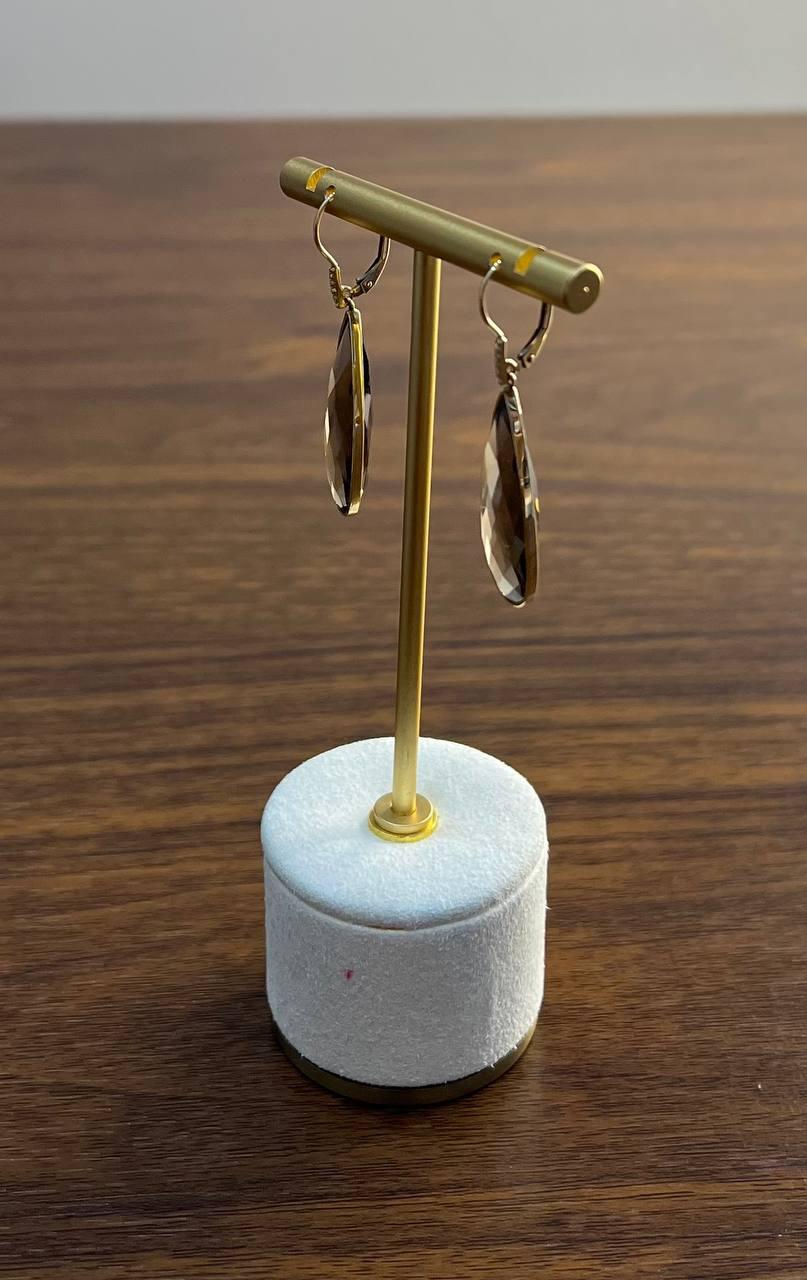 Brown Smoky Quartz Pear Teardrop Shape 14K Yellow Gold Statement Drop Earrings