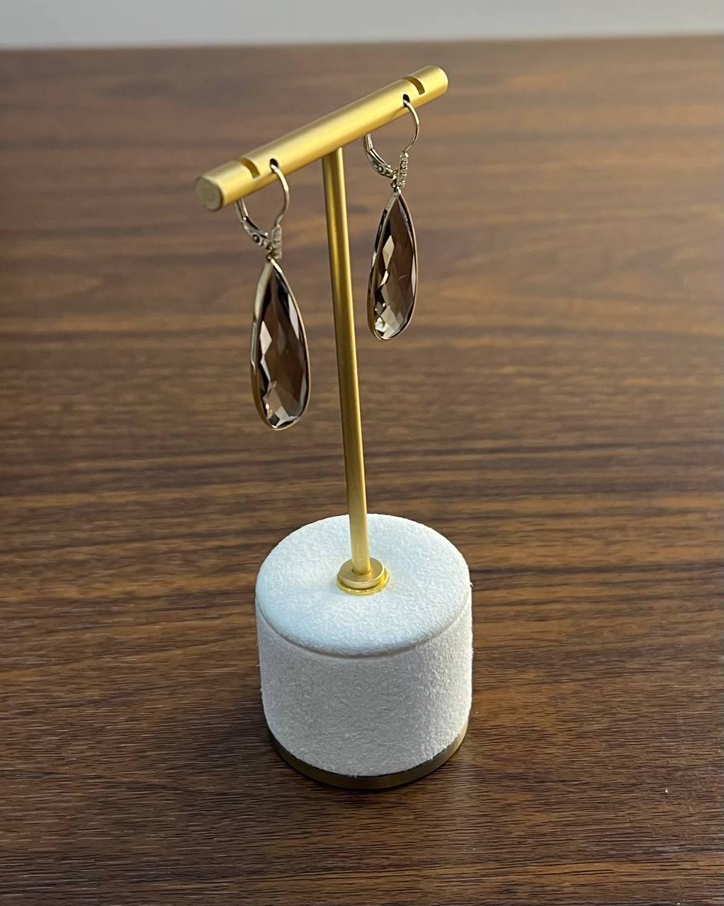 Brown Smoky Quartz Pear Teardrop Shape 14K Yellow Gold Statement Drop Earrings