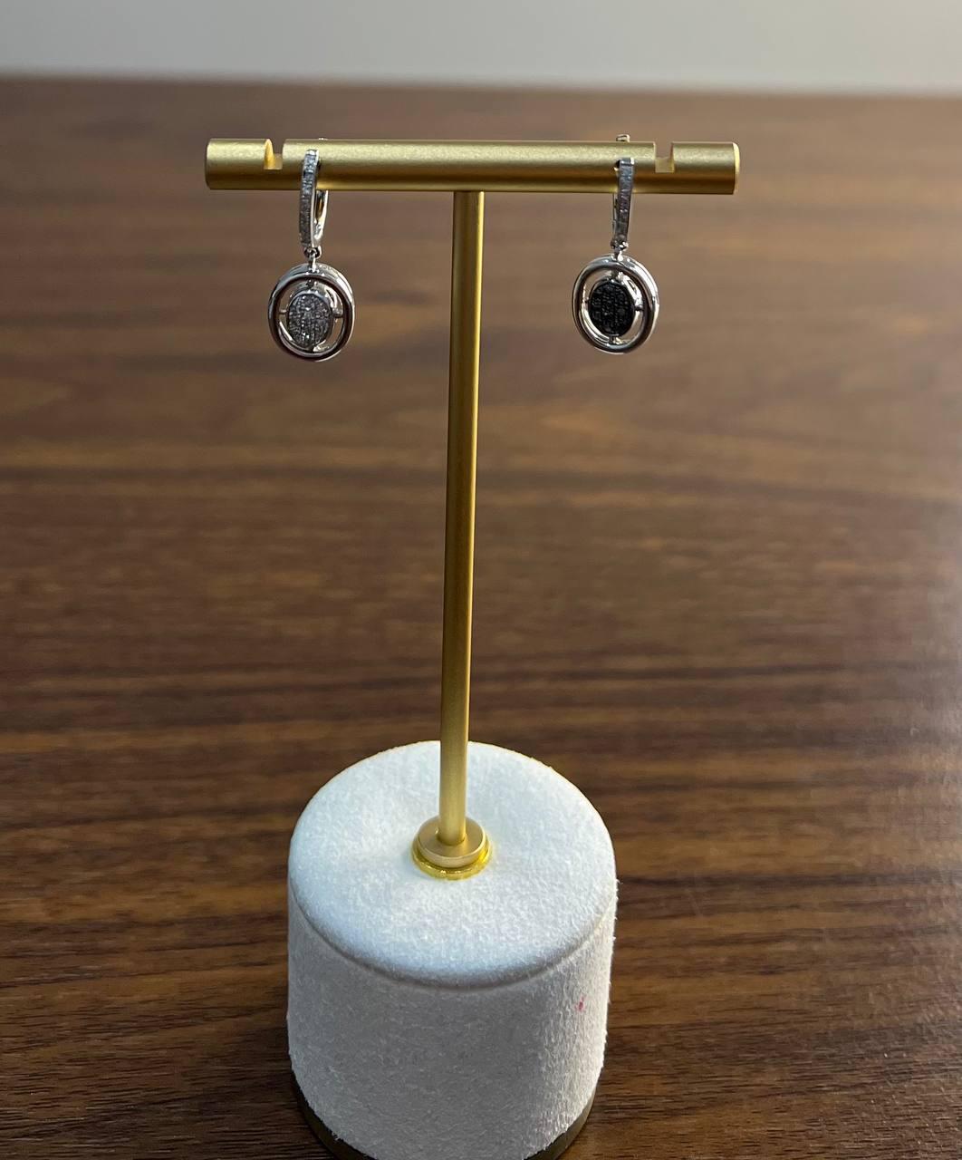 White & Black Diamonds Pave Set Double Flip 14K White Gold Huggie Drop Earrings