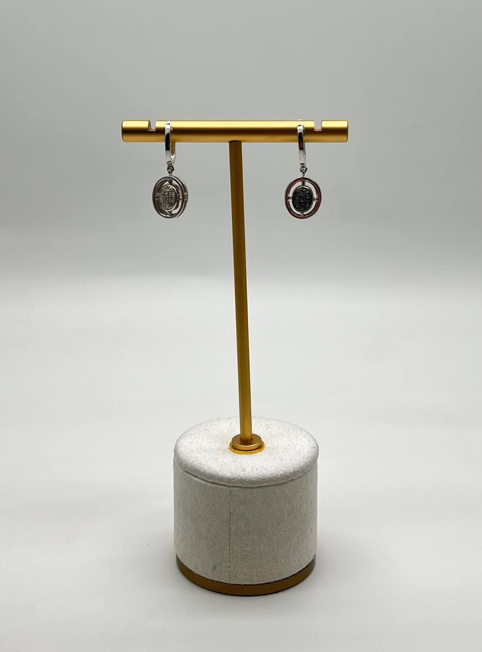 White & Black Diamonds Pave Set Double Flip 14K White Gold Huggie Drop Earrings