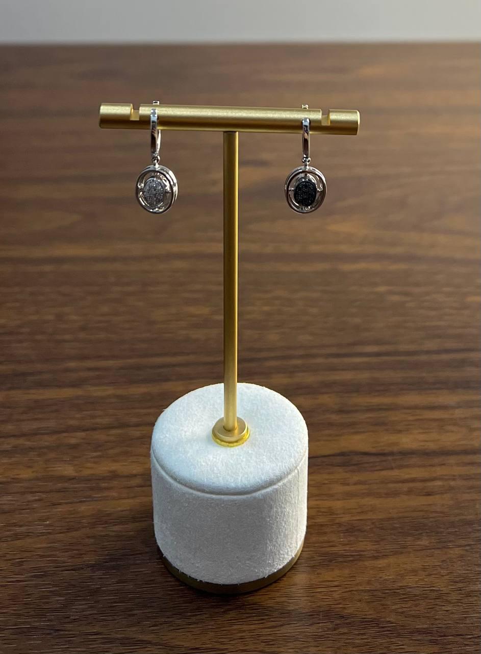 White & Black Diamonds Pave Set Double Flip 14K White Gold Huggie Drop Earrings