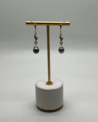 Silvery Grey Black Tahitian Pearl 14K Yellow Gold Diamond Drop Dangle Earrings
