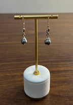 Silvery Grey Black Tahitian Pearl 14K Yellow Gold Diamond Drop Dangle Earrings