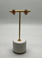 Oval Shape Amber Orange Citrine 14K Yellow Gold Diamond Stud Earrings